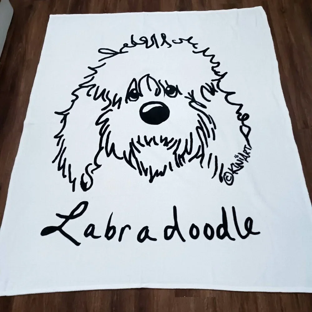Kiniart Labradoodle Dog Throw Blanket 62” X 49”‎ Lightweight Very Soft